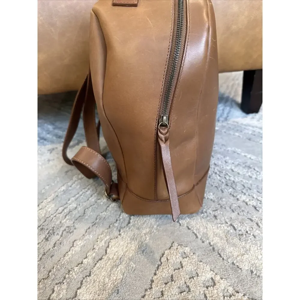 Able Alem Small Leather Backpack Camel Distressed